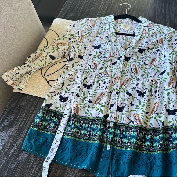 Maeve by Anthropologie Woodland Walk Owl Lightweight 3/4 Sleeve Buttondown, 0 - Picture 7 of 11